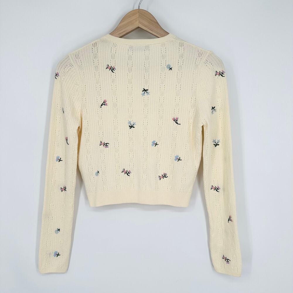 ZARA Embroidered Floral Cropped Cardigan Cottagecore Vintage Inspired Sweater - Picture 9 of 13